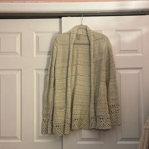 Free People Open-Front Crochet Cardigan in Cream